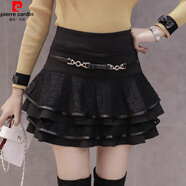皮爾卡丹2025黑色半身裙蛋糕裙秋冬款女裝蕾絲短裙防走光蓬蓬裙學(xué)生跳舞裙 黑色 L