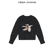 VEGA CHANG羊毛針織衫女2025年春秋季新款設(shè)計感甜美風(fēng)系帶小熊毛衣 深花灰 均碼