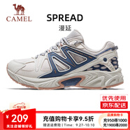 駱駝（CAMEL）漫延復古慢跑步男鞋網(wǎng)面透氣運動鞋子 7057，淺灰/深藍，女 37