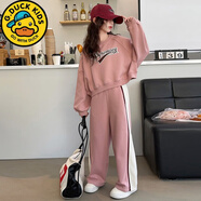 G.DUCKKIDS女童秋季衛(wèi)衣套裝洋氣兒童甜美粉色蝙蝠衫褲子兩件套春秋女孩秋裝 粉色套裝 120 cm