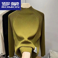 羅蒙（ROMON）羊毛衫針織打底衫女新款春秋韓版半高領(lǐng)寬松顯瘦減齡內搭毛衣女潮 芥末綠 L 100-110斤