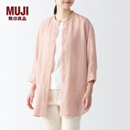 無印良品（MUJI）麻水洗 七分袖束腰長上衣 休閑百搭襯衫白襯衫 BCJ72C3S 淺橙色 XL