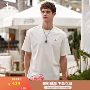 哈吉斯（HAZZYS）男女裝 夏季【PHIZ系列】情侶款復古繡花寬松圓領(lǐng)T恤 米黃色OW -男 L （175/96A 48） （尺碼偏大）男