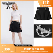 BOY LONDON秋季女士短裙經(jīng)典老鷹徽章刺繡潮流顯瘦時(shí)尚百搭百褶裙W40001 黑色 S