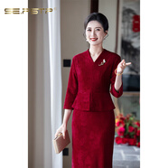 夏典素訂女王（SE.PSTP）媽媽喜服喜婆婆婚宴禮服2025新款高貴年輕款禮服結(jié)婚訂婚新中式女 SJX-250307酒紅色 L