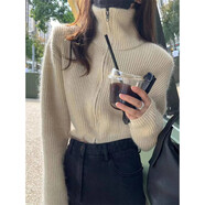 韓國2025秋冬立領(lǐng)雙拉鏈加厚毛衣女 灰色 均碼