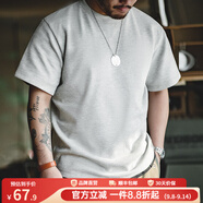 馬登工裝華夫格重磅t恤男美式復(fù)古老錢風(fēng)正肩半袖衫男款夏季男士短袖 灰色 【抗皺t恤/衣服男裝夏季】 M (170) 【順豐24h速發(fā)】