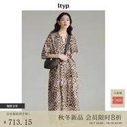 旅途原品（ltyp）格子連衣裙優(yōu)雅隨性藝術(shù)印花蝙蝠袖秋季原創(chuàng  )設計感中長(cháng)裙 咖色-定制手繪水彩方格子 M 160cm（現貨）