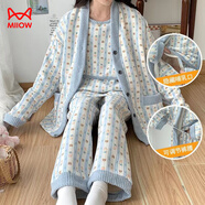 貓人（MiiOW）空氣棉月子服三件套春秋款產(chǎn)后孕婦睡衣冬季大碼200斤懷孕期待產(chǎn) LS#5902-3韓國小熊空氣棉三件套 4XL [推薦220-250斤]