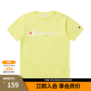 Champion夏季經(jīng)典款印花草寫(xiě)LOGO圓領(lǐng)休閑運動(dòng)T恤無(wú)性別冠軍短袖男女情侶 熒光黃 L