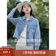茵曼（INMAN）章若楠同款復古休閑短款牛仔外套長袖上衣 牛仔藍-18518171 M
