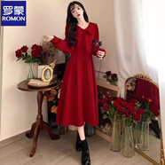羅蒙品牌大碼赫本風(fēng)新年紅色連衣裙女秋冬季胖mm感小個(gè)子敬酒禮服裙子 紅色【優(yōu)質(zhì)版】【大方得體/富家千金/溫柔系/遮肉/ XL
