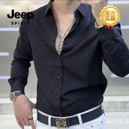 JEEP SPIRIT高端2025秋冬新款男士長(cháng)袖襯衫字母暗花工藝時(shí)尚百搭潮流歐洲站上 黑色 M