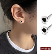 逐青999純銀羅馬數字耳釘男簡約痞帥單只男士耳釘女生養耳洞足銀耳飾 999純銀羅馬數字耳釘 單只 約6mm