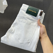 GUANGAN AEPE歐洲站白色九分牛仔褲男潮牌高端修身小腳彈力夏季青年中腰9分褲 白色 28 【90-105斤】