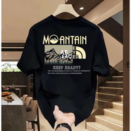 以純（YISHion）t恤潮牌短袖男夏季2025新款ins寬松重磅圓領(lǐng)純棉痞帥上衣體恤 A36-黑-山峰白/左后 重磅280g S