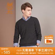 鹿王【全羊絨】羊絨衫男士V領(lǐng)簡(jiǎn)約商務(wù)純山羊絨打底衫輕薄純色毛衣 碳灰（升級(jí)款） M 170/88A
