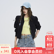 KAMA卡瑪設計感V領(lǐng)拉鏈短款外套2025新款夏季女抽繩時(shí)尚輕薄上衣 黑色 M