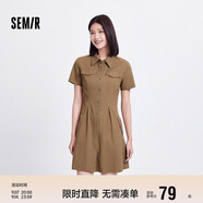 森馬連衣裙女收腰襯衫裙復(fù)古休閑夏季美拉德純色短裙101324114030