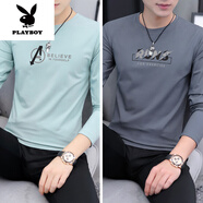 花花公子（PLAYBOY）高端男士長(cháng)袖t恤2025新款男裝秋衣小衫純棉薄款打底衫上衣服 02組-M029豆綠+M028中灰 XL 【建 議：115至130斤】