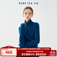 茶·愫【明星同款】puretea茶愫高領(lǐng)針織衫女堆堆袖打底毛衣秋季新款 墨藍(lán)（高領(lǐng)） S