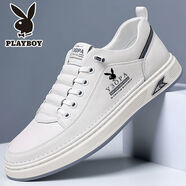 花花公子（PLAYBOY）花花公子男鞋2025新款真皮透氣鏤空休閑皮鞋運動板鞋一腳蹬小白鞋 白色7773四季款單鞋 38
