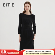 愛特愛（EITIE）高級感圓領釘珠刺繡魚尾羊毛呢禮服連衣裙冬季新款7277902 極簡黑20 S 155