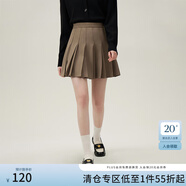 范思藍恩學(xué)院風(fēng)a字高腰半身裙女春裝2024新款百褶裙短裙24FS11141 混棕色 M