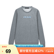 駱駝男裝衛(wèi)衣長袖秋季新款字母體恤印花保暖T恤時尚圓領上衣 DAQ434O154A，灰色 2XL (190)