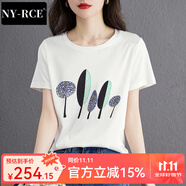 NY-RCE短袖t恤女夏季2025新款短款上衣百搭潮流印花減齡小白t恤 葉子 3XL 140-150斤