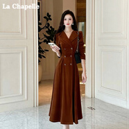 拉夏貝爾（La Chapelle）長(zhǎng)袖連衣裙黑色巨好看早秋裙子女復(fù)古正式場(chǎng)合端莊燈芯絨氣質(zhì)長(zhǎng)裙 焦糖色 【卡碼拍大】 XL 120-130斤
