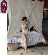 夏典素訂女王（SE.PSTP）素訂原創(chuàng)度假感純欲性感白色抹胸包臀裙開叉時(shí)尚高端兩件套套裝裙 白色（現(xiàn)貨） S