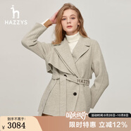 HAZZYS哈吉斯女裝 秋季款女士通勤時(shí)尚系腰帶休閑大衣ABSSH02DX03 淺米色LI XL (170/92A 42)