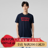李維斯情侶美式寬松印花時尚簡約舒適潮流純棉圓領(lǐng)短袖T恤 藏青色 男 S