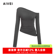 AIVEI欣賀艾薇2025春季純欲小性感黑色修身斜肩針織上衣S7180611 深灰 M