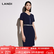 藍地（LANDI）【三醋酸】圓領(lǐng)收腰短袖連衣裙女年夏季新款裙子 藏青色 S