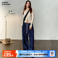 馬登女裝 冰絲牛仔褲小個(gè)子松緊腰抽繩涼感直筒褲氣質(zhì)顯瘦長(zhǎng)褲子女秋 牛仔藍(lán) 寬松版型，可拍小一碼馬登工裝 S