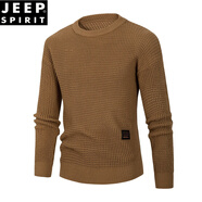 JEEP SPIRIT秋冬男士圓領(lǐng)歐美簡(jiǎn)約純色長(zhǎng)袖針織衫潮流休閑套頭毛衣帥氣打底衫 卡其色 M