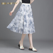 夏典素訂女王（SE.PSTP）2025夏新款碎花冰絲半身裙女小清新短裙大擺網(wǎng)紗印花a字顯瘦中裙 新面料雪紡紗(9906-2) 均碼 (松緊腰)