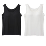 【買(mǎi)一送一】帶胸墊背心蕾絲花邊修身打底衫CSqy蕾絲花邊打底衫jd 【買(mǎi)一送一】黑色+白色 L (建議95-110斤)