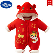 迪士尼（Disney）新生嬰兒服裝秋冬加厚絲絨紅冬裝嬰兒連衣褲蛇年滿(mǎn)月冬裝 TY9738紅色財運亨通蛇 66cm