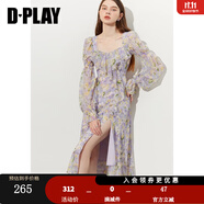 DPLAY2025夏季紫色連衣裙女海邊度假沙灘裙雪紡設計感碎花裙長裙 紫調(diào)印象花園-長款 S