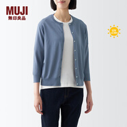 無印良品（MUJI）女式 防紫外線性能 強捻圓領開衫夏防曬衣防曬外套防曬服純棉全棉 煙熏藍色 3S S