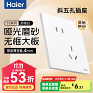 海爾（Haier）開關(guān)插座超薄大面板墻壁空調(diào)86型一開雙控二三插斜五孔啞光S3白色 斜五孔10A