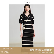 旅途原品（ltyp）明星同款真絲亞麻棉休閑V字翻領(lǐng)條紋針織連衣裙女中長(zhǎng)裙 杏黑色-經(jīng)典條紋-真絲亞麻棉 M 160cm（現(xiàn)貨）