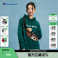 Champion冠軍衛衣男春秋基礎款棉質(zhì)美式情侶連帽套頭衫上衣綠色M