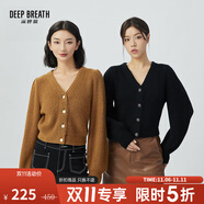 深呼吸DEEP BREATH女裝V領(lǐng)泡泡袖羊毛針織開(kāi)衫女A400775 駝 M (3碼)