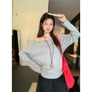 歌詩(shī)慧斜肩上衣女2025新款打底衫女長(cháng)袖t恤韓系休閑百搭設計感顯瘦上衣 鉚釘刺繡斜肩長(cháng)袖T恤【花灰色】 均碼