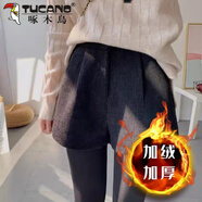 啄木鳥（TUCANO）法式設(shè)計感黑色燈芯絨短褲女秋冬新款顯瘦外穿高腰百搭a字短褲女 秋冬加絨 中松緊 厚款 S 75-95斤