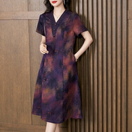 妙衣間真絲香云紗連衣裙女裝2024新款夏季媽媽中長(cháng)款寬松大碼桑蠶絲裙子 紫色 L